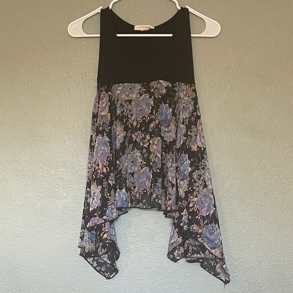 Painted threads flowy sheer floral tank